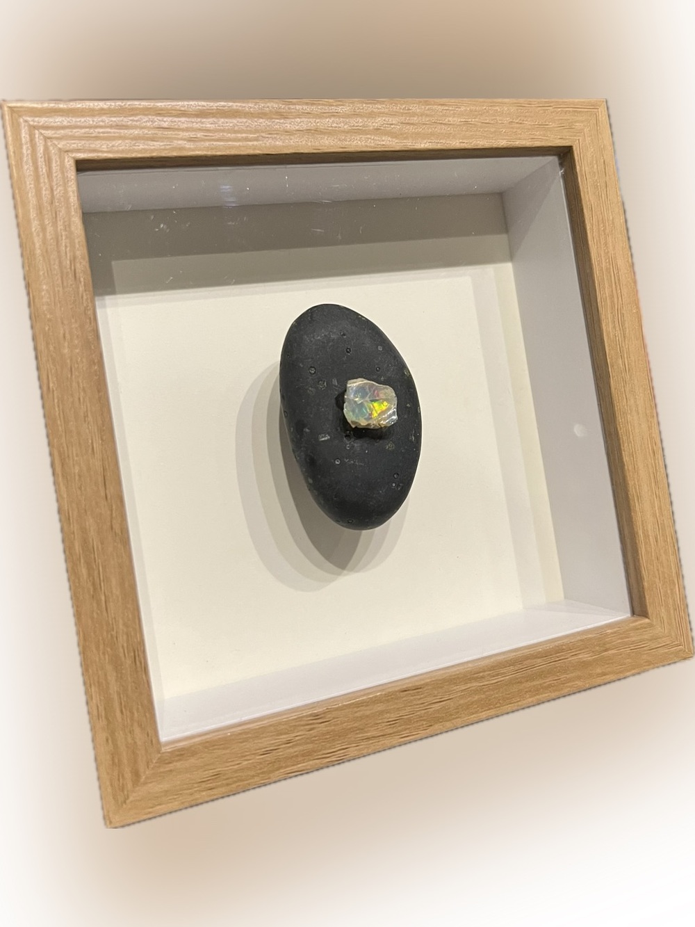 4”x4” Framed Opal on Black River Stone Art Display